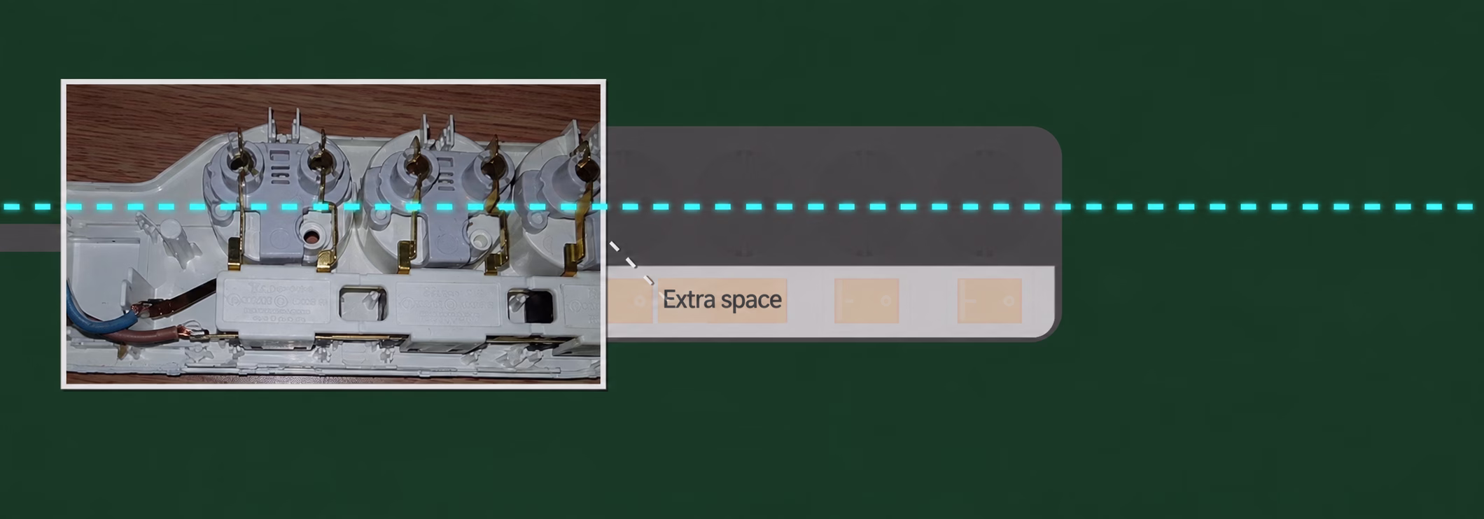 Individual switches provide extra space inside a power strip